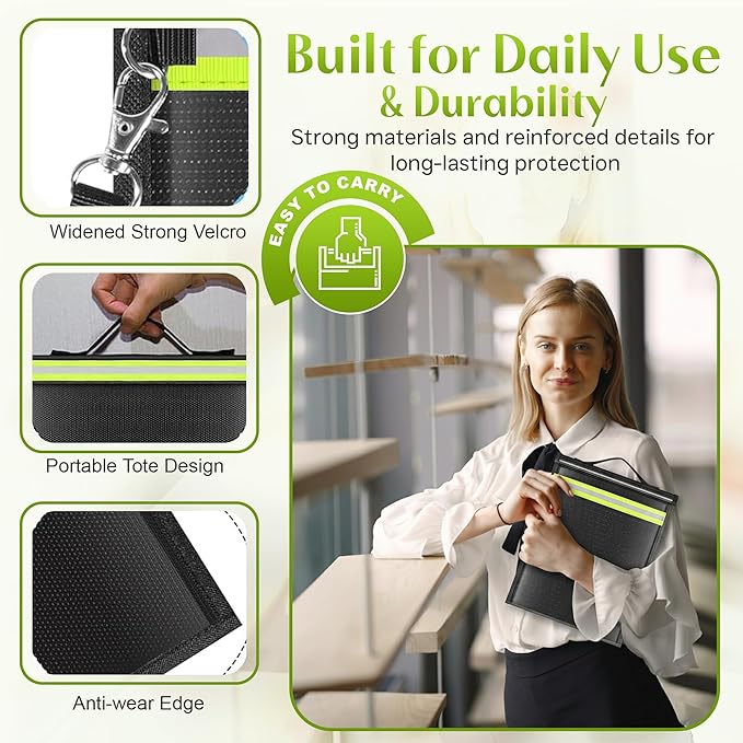 Large Faraday Bags 5 Pack-Faraday Box with EMP, RFID, FOB Signal Blocker for Laptop, Tab, Phone &car Keys-Faraday Cage with Handle & Reflective Strip, Anti tracking Faraday Pouch Fireproof &Waterproof