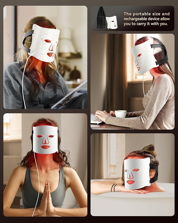 LED Light Therapy Mask Skin Care Mask, LED Red Light Therapy 630nm & 830nm Wavelength for Home Use (White)