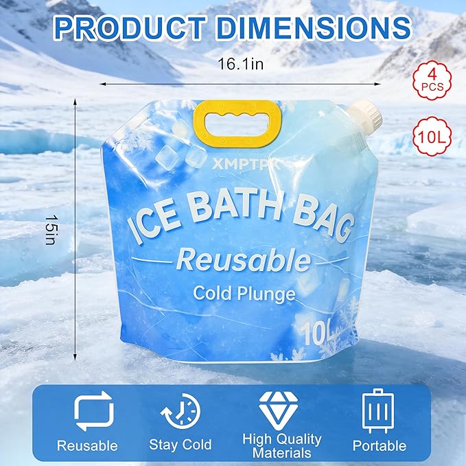4 Pack Ice Bath Bags, Reusable Cold Plunge Tub Accessories, Portable Bathtub Freezer Water Bags with Handle for Home Outdoor Bathtub Bucket