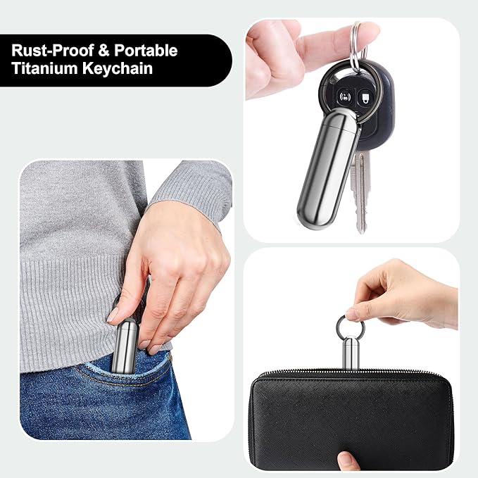 Tiny Portable Titanium Keychain Pill Case - Waterproof, Pocket Pill Organizer With 1 Compartment, Travel Bottle