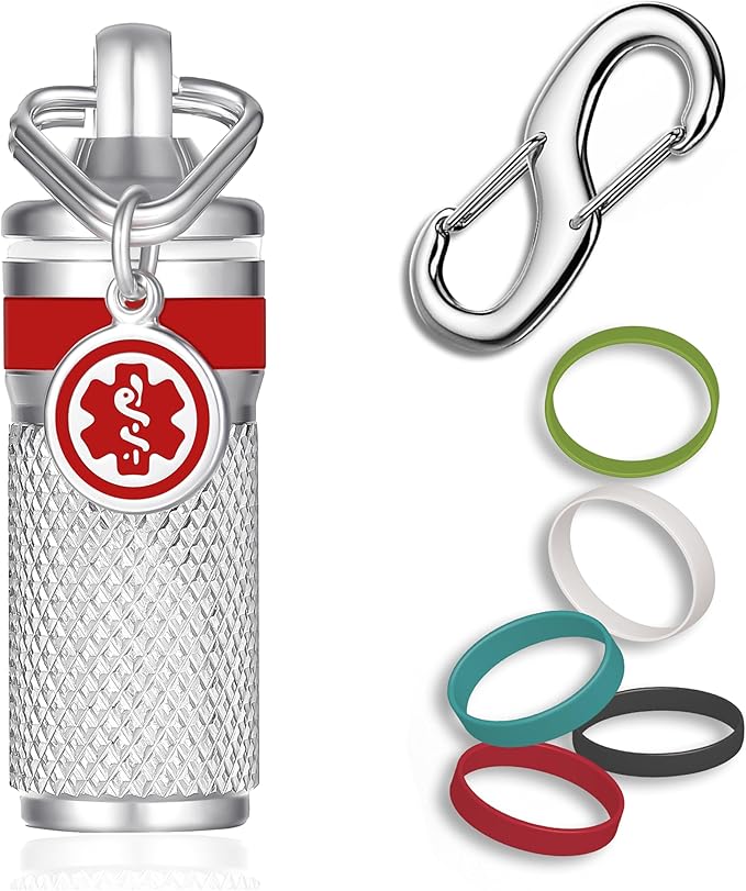 Divoti Precision CNC Machined Stainless Steel Emergency Pill Holder Keychain - Small/Silicone Bands