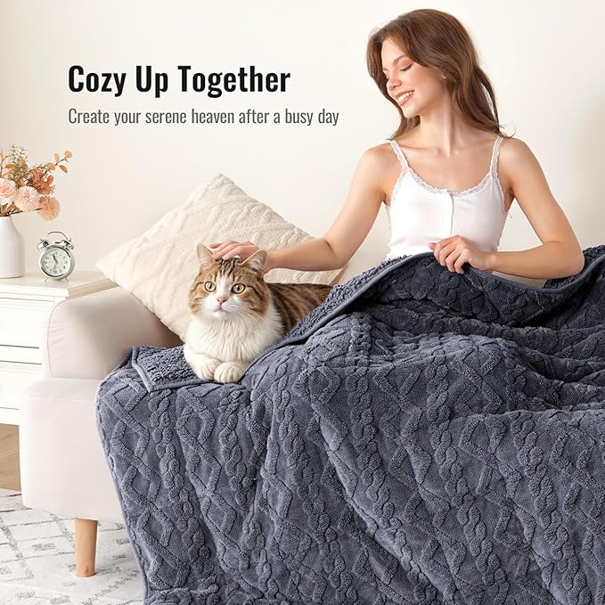 Uttermara Weighted Blanket for Adults Twin Size 15lbs 48x72 inches, Dual Sided Soft Jacquard Sherpa Weighted Blankets, Thick Heavy Blanket for Sleeping and Calming, Dark Grey