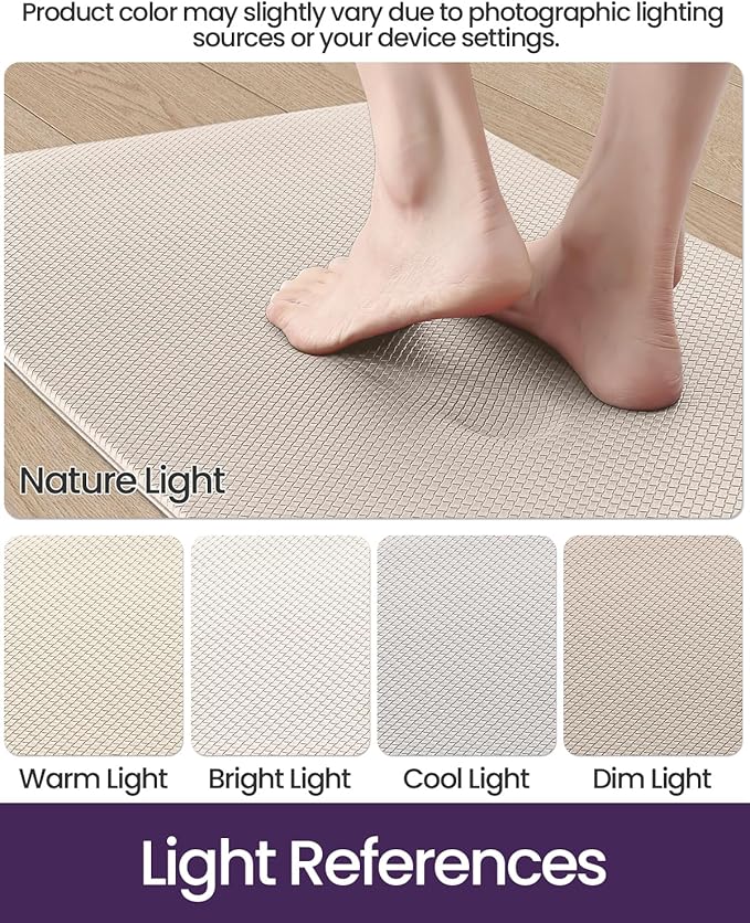 DEXI Kitchen Floor Mats Cushioned Anti Fatigue, 23x59, Large Wide Standing Runner Rug Waterproof, Comfort Memory Foam Padded for Front Sink Laundry, Beige