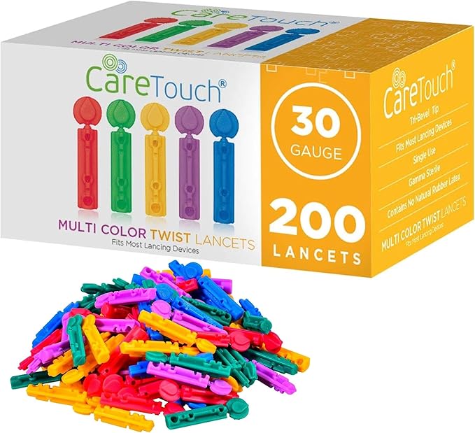 Lancets for Diabetes Testing - 30 Gauge Diabetic Lancets for Blood Testing and Glucose Testing - Fits Most Lancing Devices - Sterile, Single Use 30g Blood Sugar Lancets - Multicolored - 200 Count