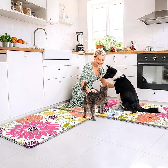 KMAT Kitchen Mat, Heavy Duty Ergonomic Comfort Foam Standing Desk Mat, Cushioned Anti Fatigue Kitchen Rugs for Floor, Waterproof Non-Slip Mats and Rugs Set for Office, Laundry，17.3"x30"+17.3x59