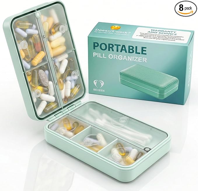 Travel Pill Organizer Box – Magnetic Closure Case, Large 8-Compartment Holder for Pills, Vitamins, Supplements and Daily Essentials, Reliable Organizer for Home and On the Go