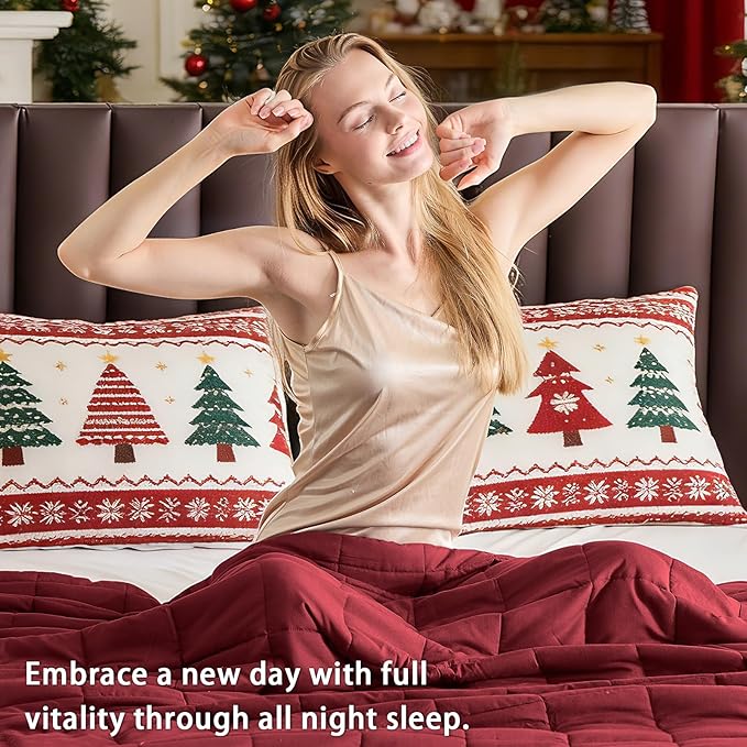 yescool Weighted Blanket for Adults (20 lbs, 60” x 80”, Red) Cooling Heavy Blanket for Sleeping Perfect for 190-210 lbs, Queen Size Breathable Blanket with Premium Glass Bead, Machine Washable