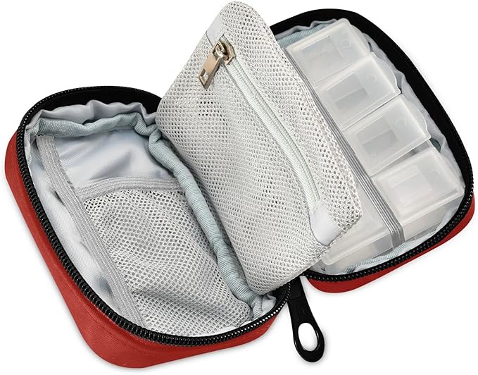 Basic Red Pill Case, Portable Weekly Pill Box Bag Container 7 Days Pill Organizer Vitamin Supplement Holder with Zipper for Travel Family Business