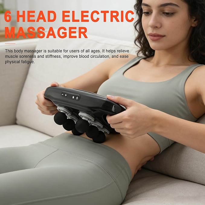 Elitzia Massage Gun Deep Tissue 6 Head Electric Massagers for Back Neck & Leg Soreness Relief 20 Speed Adjustments Quiet & Powerful USB Charging Muscle Massage Gun Gifts for Men ETD366