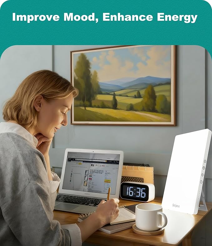 Light Therapy Lamp, 15,000 Lux Happy Lamp, Adjustable Brightness UV-Free, Touch Control Sun Lamp with Memory Function Timer - Ideal for Home Office Desk Use to Boost Mood, Focus