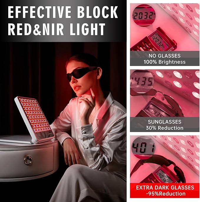 Red Light Therapy Glasses, Eyes Protection for Tanning Goggles,IPL Glasses 600-900nm Laser Cosmetology Operator Eye Protection with Case (Black)
