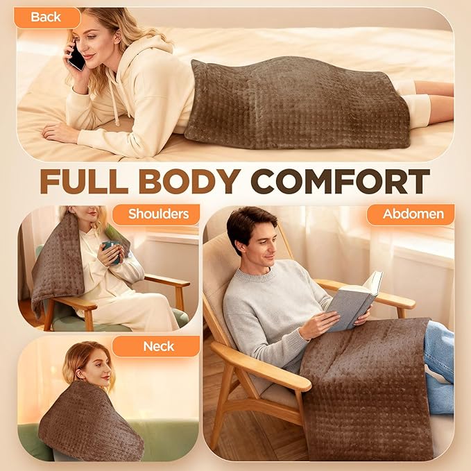 17''x33'' XXXL King Size Heating Pad with 4 Temperature Settings & 2 Auto-Off Countdown Timers, Pain Relief for Back/Neck/Shoulders/Abdomen/Legs, Christmas Gifts for mom dad (Brown)