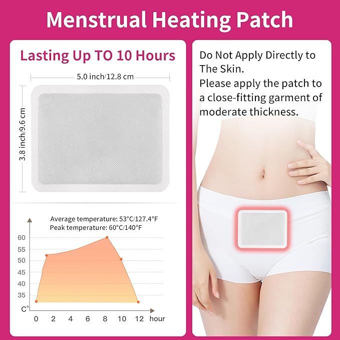 Menstrual Heating Patch for Women - 10 Packs Ginger Warming Patches Heat Pad for Period Cramps, Long-Lasting 8-12 Hours Warmth, Adhesive & Comfortable for Abdomen, Lower Back Relief