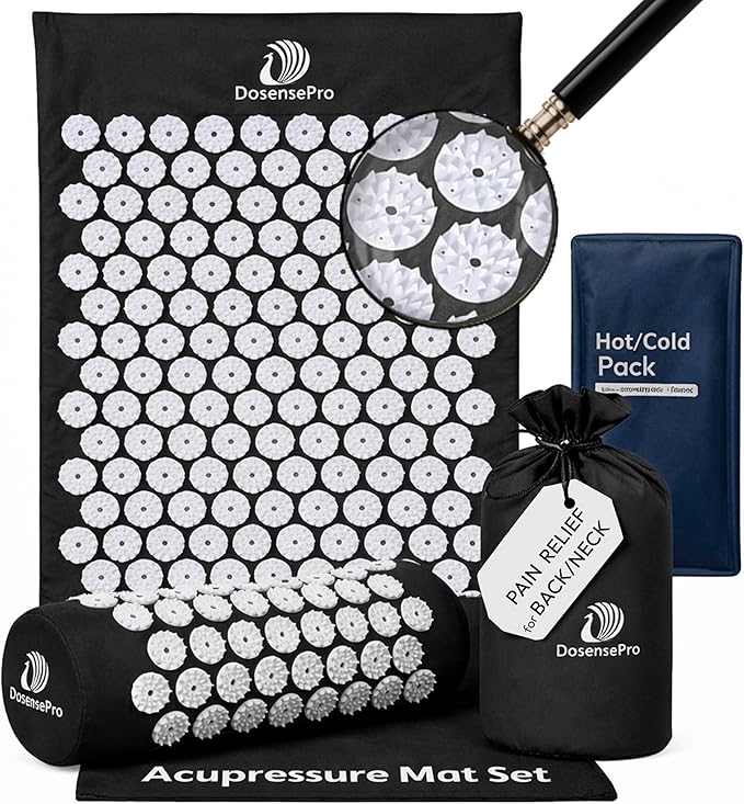 Acupressure Mat & Pillow Set - Acupressure Therapy for Back and Neck Pain Relief, Sciatica, and Pressure Point Aches, Ideal Acupuncture Mat for Sleeping Aid & Recovery (Black)