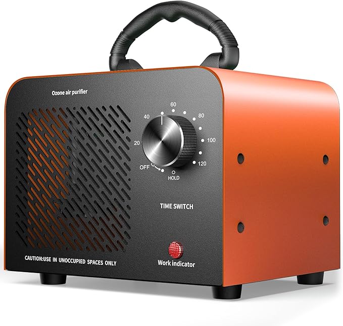 Ozone Generator, 48,000mg/h High Capacity O3 Machine for Large Spaces Up to 4,000 Sq Ft, Portable Odor Eliminator for Car, Home, Basement, Smoke, Pets, and Commercial Use, Orange