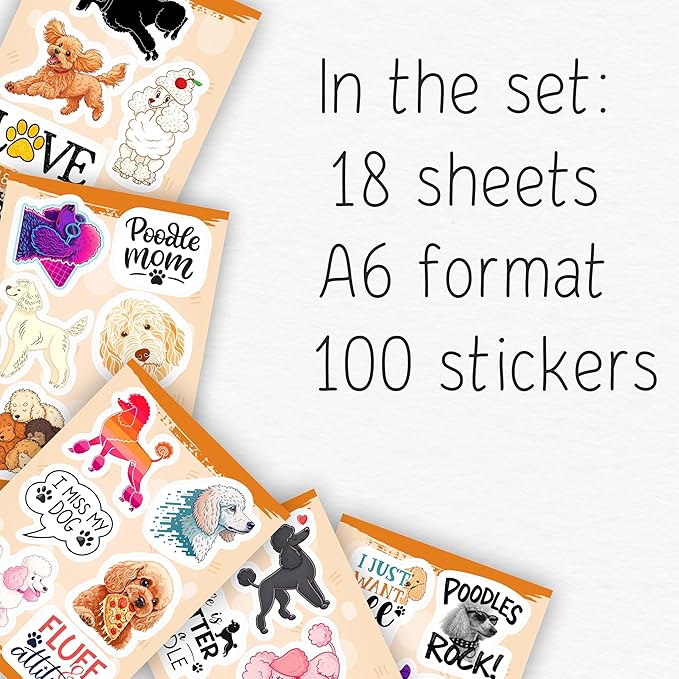 100Pcs Poodle Stickers for Water Bottle, Laptop - Poodle Gifts, Party Supplies & Decorations - Dog Stickers and Decals - Gift for Women & Men