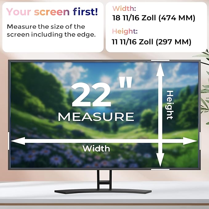 [2 Pack] 22 Inch Computer Privacy Screen Filter for Monitor 16:10 Aspect Ratio, Eye Protection Anti Blue Light Privacy Shield and Anti-Glare Protector, 22inch Removable Anti-Scratch 22in Protector Film