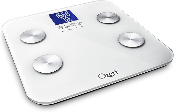 Ozeri Touch 440 Lbs Total Body Weight Scale (Body Fat, Muscle, Bone, Weight & Hydration), Auto Recognition Bath Scale with Infant Tare