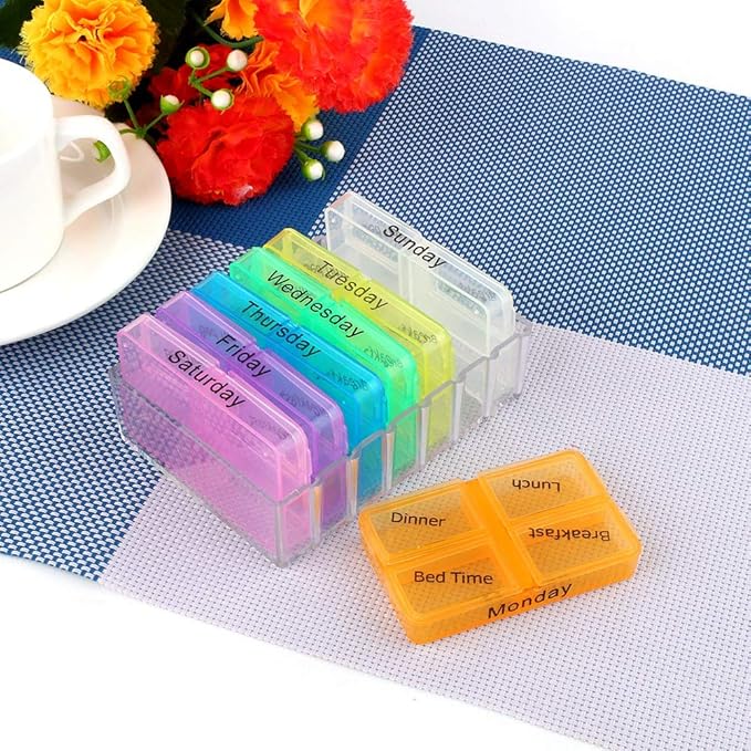Weekly Pill Organizer, Pill Container Box, Medicine Organizer, 7 Days Weekly Dispenser Am Pm Storage Pill Container Tablet Sorter Daily Pill Case to Hold Medication, Vitamins