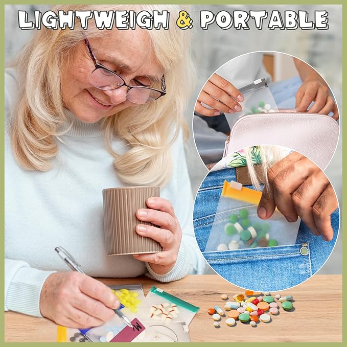 Pill Pouch Bags Reusable Travel Pill Pouches with Labels Set 35 Pcs Pill Baggies Daily Medicine Pill Organizer Small Medicine Bag Self Seal Plastic Pill Packets with Slide Lock (7 Colors)