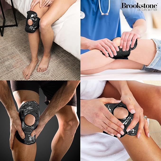 Brookstone Knee Ice Pack Wrap with Silica Beads - Hot and Cold Therapy - Fast Acting Ice Packs for Knees Pain Relief - Reusable Knee Ice Pack for Swelling, Injuries, and Post-Surgery Recovery