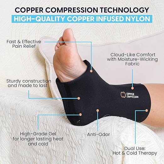 CopperFreeze™ Ankle Sleeve by Copper Compression – Hot & Cold Therapy Support for Ankle Pain, Swelling, Sprains, Plantar Fasciitis, and Injury Recovery – 360° Copper Infused Relief for Foot & Heel – One Size
