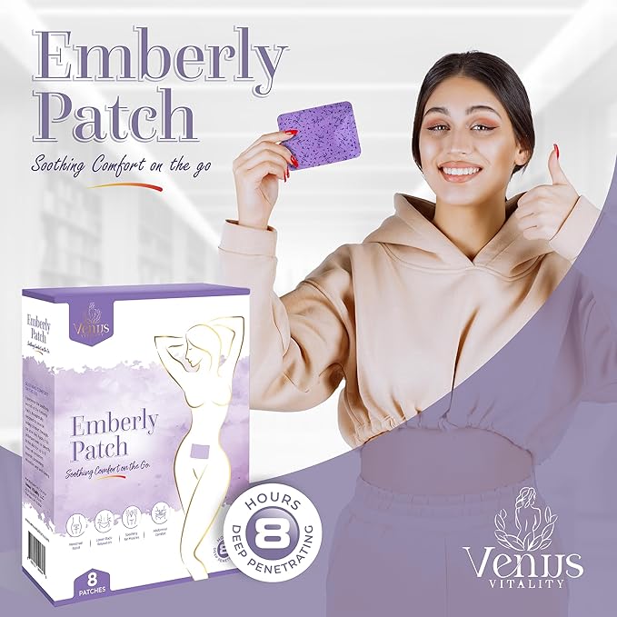 Period Cramp Relief Menstrual Patch – Heat Pads for Pain Relief & PMS | Portable Heating Pad | Emberly Self-Heating Patch for Women, Back Pain & Muscle Comfort | Adhesive, Travel-Friendly Long-Lasting