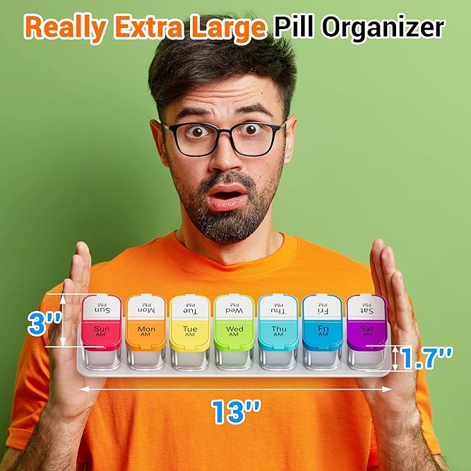 Daviky Extra Large Weekly Pill Organizer, XL Pill Box 2 Times a Day, 7 Day AM PM Medicine Pill Organizer for Supplement, Big Daily Pill Case Holder with Large Container for All Your Vitamin