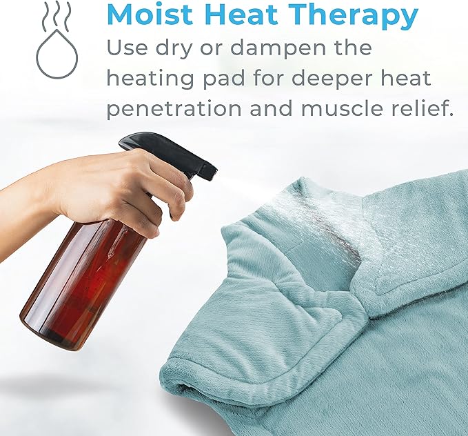 Pure Enrichment PureRelief XL Back & Neck Heating Pad- Safe Heat Therapy for Sore Muscles, Pain, & Cramps in Neck, Back, & Shoulders - 4 Heat Settings w/Auto Shut-Off, Soft Fabric (Sea Glass)