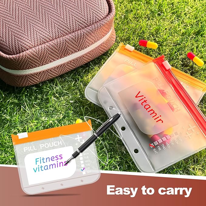 A8 Waterproof Pill Organizer Set, Twice-Daily Large Pill Organizer for Seven Days, Pill Storage with 14 Color-Coded Pouches, Reusable Travel Medicine Organizer