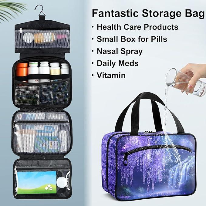 Fustylead Enchanted Forest Purple Flowers Landscape Travel Medicine Organizer Bag Home Storage First Aid Kit Large Pill Case with Zipper for Pill Bottle, Vitamins, and Medical Supplies