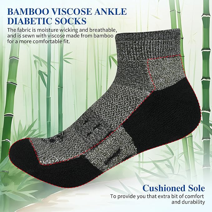 Diabetic Socks for Men,6 Pairs Ankle Mens Diabetic Socks,Diabetic Neuropathy Socks for Men Size 9-11/10-13/13-15.
