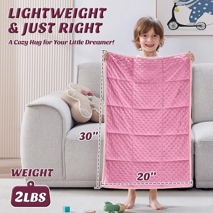anfie Weighted Blanket Kids(20"x30" 2lbs) Weighted Blanket Cooling Blanket for Sleeping,Throw Size Breathable Blanket with Premium Glass Bead(Pink)