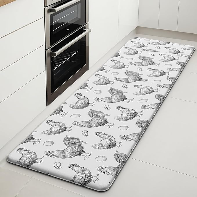 Farmhouse Kitchen Mat Rooster Rugs for Kitchen Floor Anti Fatigue Mat for Standing Desk Office Kitchen Floor Mats Non Slip Waterproof for Standing, 17.3"x 59"