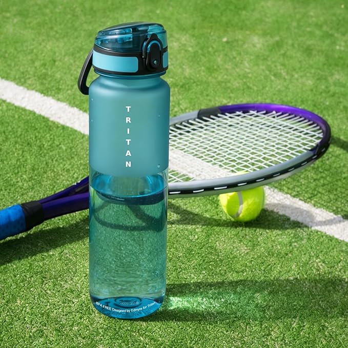 32oz Water Bottle with Chug Lid, Frosted & Clear Tritan BPA-Free, Leakproof, Wide Mouth, Portable Sports Water Bottle for Gym, Office, Travel, Outdoor (Dark Teal)