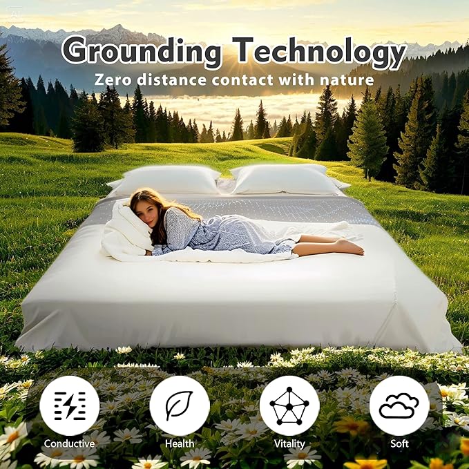 Grounding Sheet for Bed 90% Organic Cotton+10% Pure Silver Fiber, Grounding Fitted Sheets for All Mattress Sizes, with Static grounding Cord and Test Pen (Gray, 105.1 * 23.1inch)