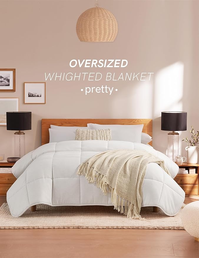 YnM Weighted Blanket Queen 30lbs, The Heavy Oversized Weighted Comforter, Warm & Fluffy Throw (Neutral Beige, 30lbs, 90" Lx90 W)