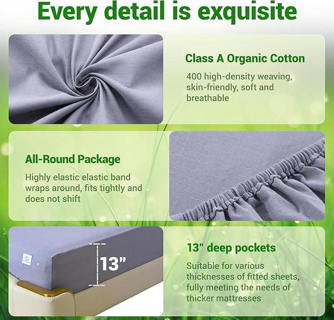 Grounding Sheets Queen, 80% Organic Cotton +20% Silver Fiber, Grounding Sheets Can Improve Sleep and Sub-Health, Anti-Static Grounding Fitted Sheet with 15 ft Gounding Wire(Gray,60"x80"x13")