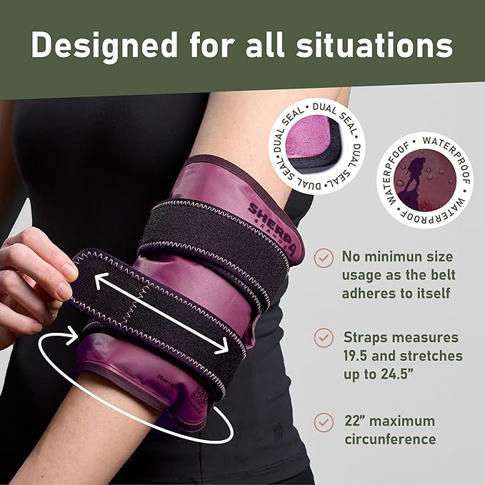 Medium Gel Ice Packs for Injuries Reusable Wrap with Straps - Hot and Cold Pack for Pain Relief, Tennis Elbow, Ankle, Foot, Hand - 8" x 12" - Purple