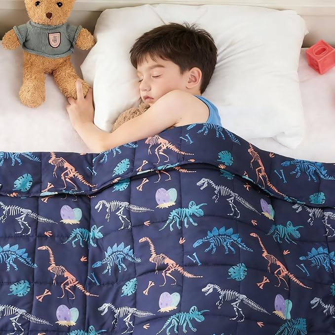 yescool Dinosaur Weighted Blanket 7 Pounds Cooling Weighted Lap Blanket, Navy Heavy Blankets for Sleeping, Weighted Throw Blankets Gifts for 60-80lbs, 40"x60"