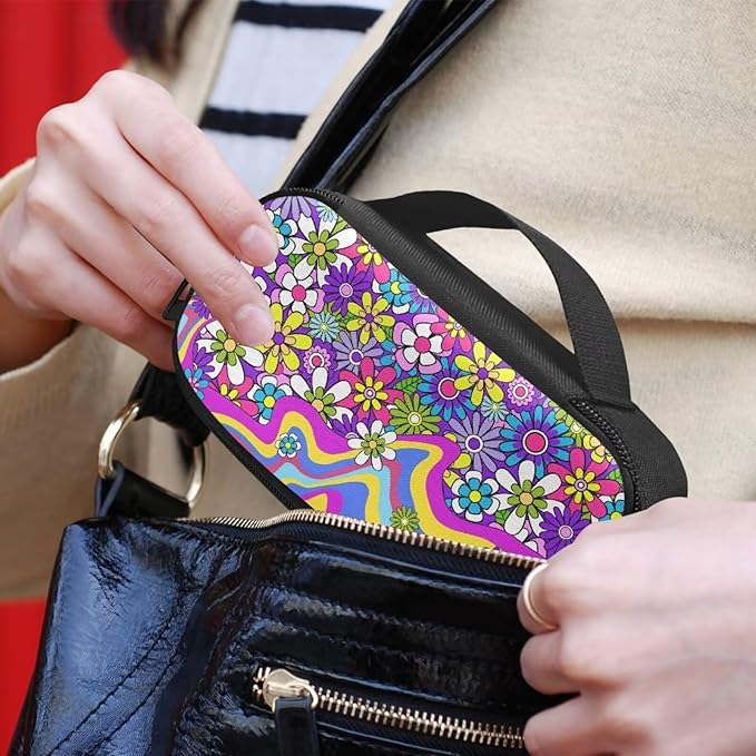 Hippie Flowers Purple Insulin Cooler Bag Water & Scratches Resistant Glucose Meter & Diabetic Supplies Travel Case to Store Insulin Pen, Lancets, Insulin Syringe