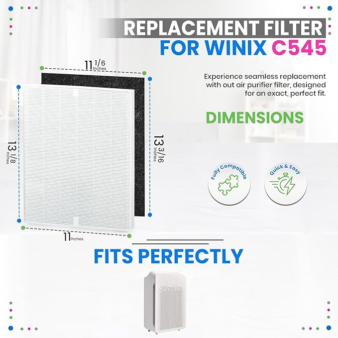 Bagean C545 HEPA Filter S Compatible with Winix Air Purifier Filter Replacement 1712-0096-00 - H13 True HEPA with Activated Carbon Filters 99.97% Particles and Purifies Air (2 HEPA+ 8 Carbon)