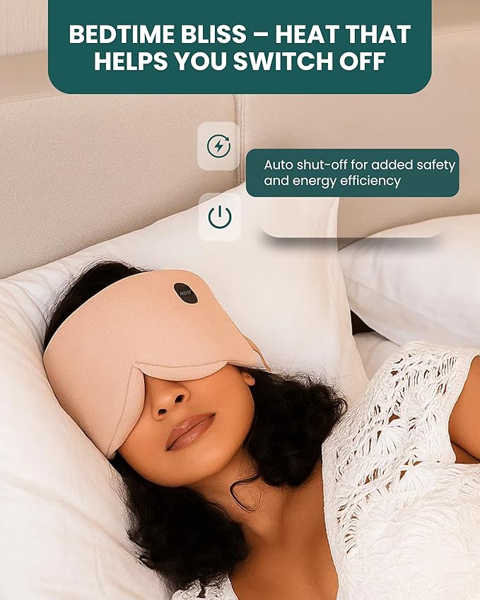 Heated Eye Mask - Cordless Eye Mask for Dry & Tired Eyes - 4 Adjustable Temperature Settings - Rechargeable and Light Blocking, Washable Cover for Cleaning (Sunset Rose)