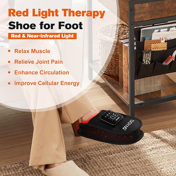 TUOB Red Light Therapy for Foot Pain Relief, Near Infrared Light Therapy Device with 4000 mAh Power Bank, Red Infrared Light Foot Therapy Double Side Pad Slipper Full Cover Feet Toes Instep