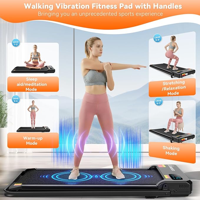 ANCHEER Folding Walking Pad Vibration with Handle, 1500W Portable Treadmill with 12% Incline & 8 Modes, 350lb Under Desk Vibration Treadmills for Home/Office,Installation-Free