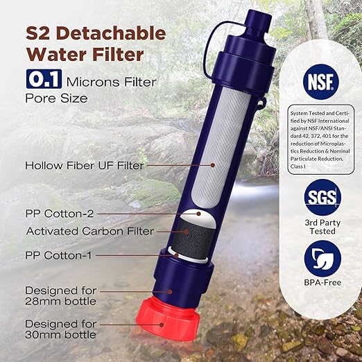 Membrane Solutions Gravity Water Filter Pro 6L, NSF/ANSI 42&372&401 Certified, 0.1 μm Versatile Water Purifier Camping with Adjustable Tree Strap Storage Bag, Survival Gear for Emergency Preparedness