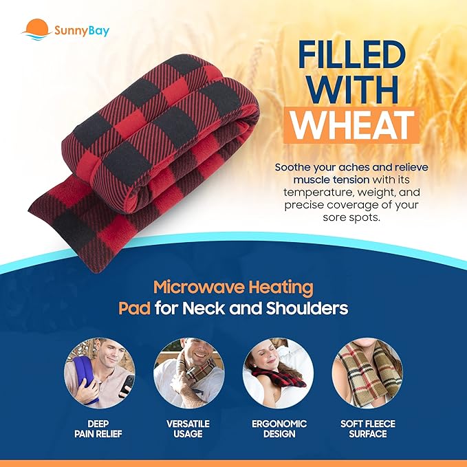 SunnyBay Microwave Heating Pad for Neck and Shoulders, Versatile Bean Bag Moist Heating Pad, Microwavable Neck Wrap and Cool Pack for Deep Pain Relief, Weighted Hot or Cold Therapy (Buffalo)
