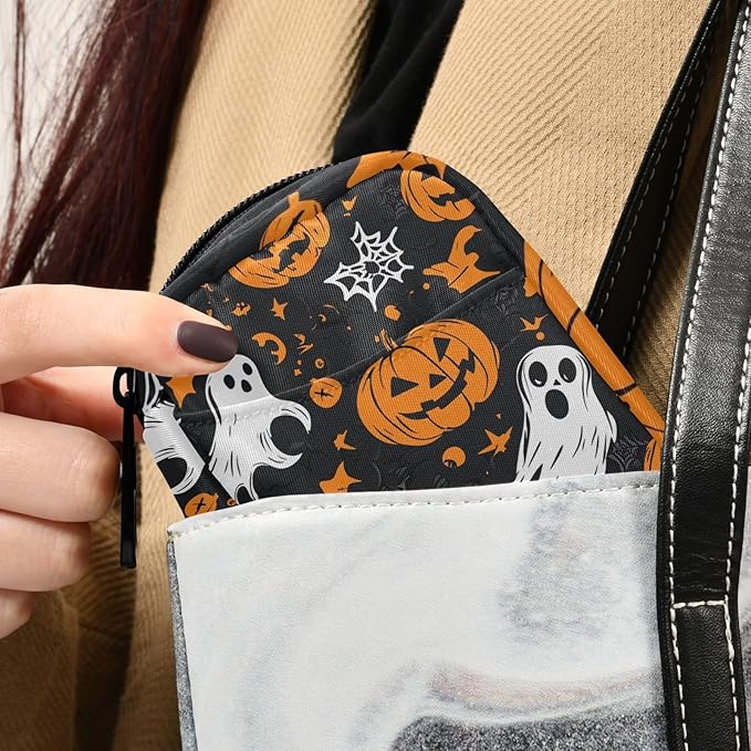 Gothic Funny Halloween Ghost and Pumpkins Travel Pill Organizer Case Box Container Weekly Portable Vitamin Medicine Holder Storage Bag with Zipper Removable