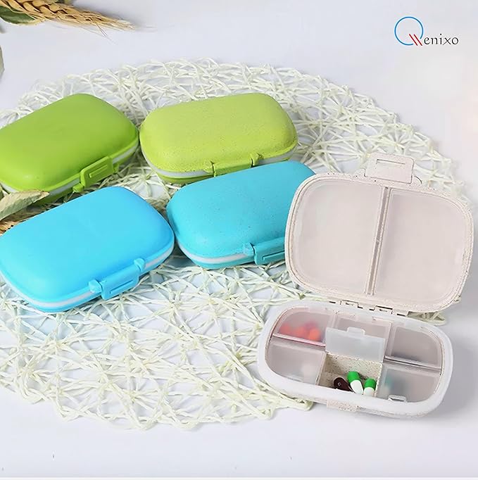 Qenixo® Travel Pill Organizer 8 Compartments Portable Pill Box Small Daily Pill Case Medicine Vitamin Container for Pocket Purse 8 Compartments Portable Pill Case Hold Vitamins, Cod Liver Oil