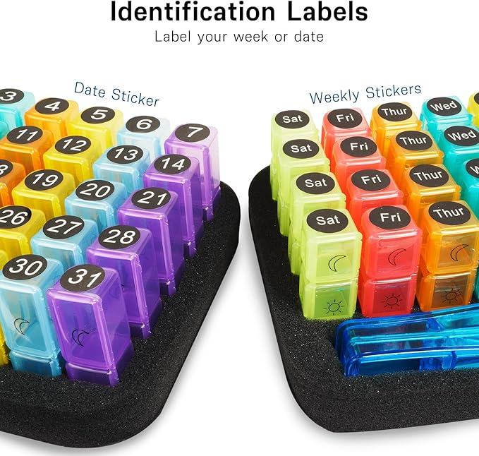 Monthly Medicine Pill Organizer 3 Times a Day, Travel Pill Box with Labels and Pill Cutter, Medication Organizer with 31-Day Compartments, Portable Vitamin Holder Storage Case with Hard Shell